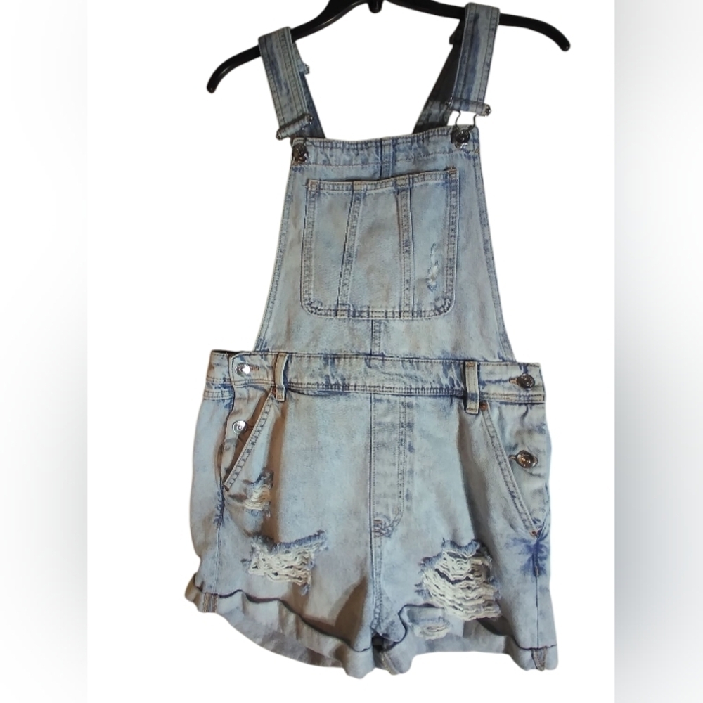 Divided Light Wash Distressed Denim Jean Shortalls Size 6 Streatwear